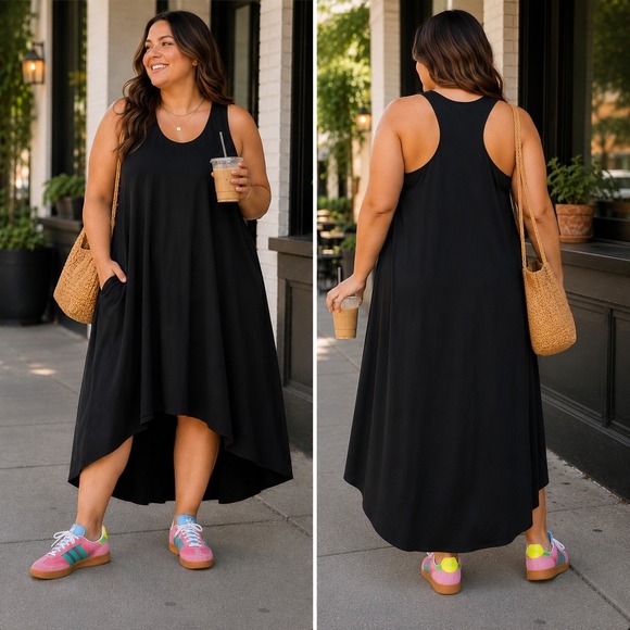 Athleta Dresses & Skirts - Athleta Presidio Maxi Dress 2X Plus Black Featherweight Stretch NWT Racerback
